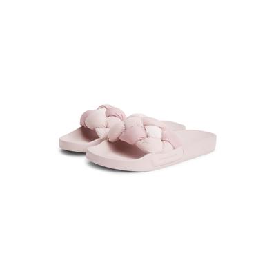 Pantolette TOMMY JEANS "TJW BRAIDED SLIDES", Damen, Gr. 35, Textil, rosa (rose), Schuhe Pantolette, Sommerschuh, Schlupfschuh, Strandschuh mit geflochtener Bandage