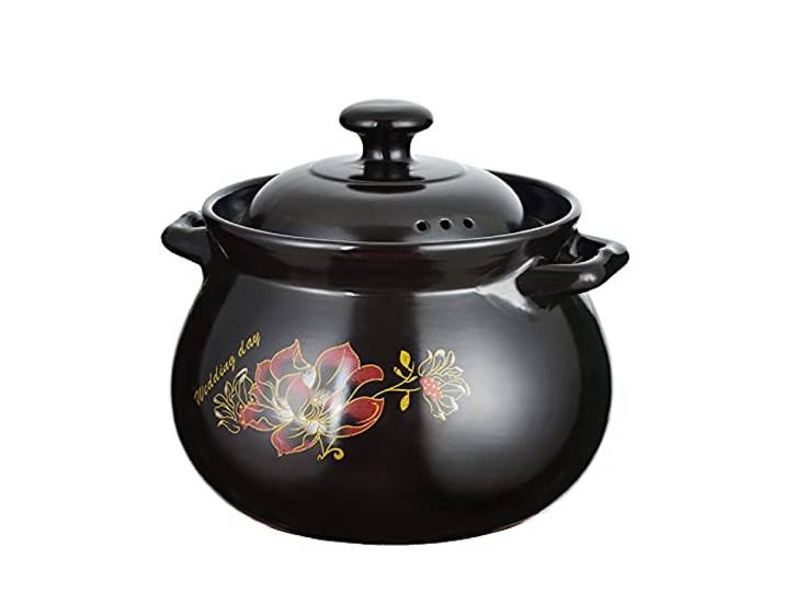 NNYCC Keramik Tontopf Zum Kochen, Chinesischer Kasserolle Suppentopf Mit Deckel Hausküchen Kochgeschirr Für Eintopf Suppen und Reis,Schwarz,7.3L