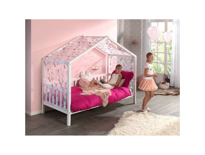 Hausbett Dallas 1 90 x 200cm Weiß/Weiß mit Vorhang