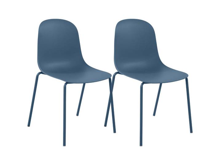 CLP Stapelstuhl 2er Set Kunststoff Blau, Metall, 51x85x55 cm, Esszimmer, Stühle