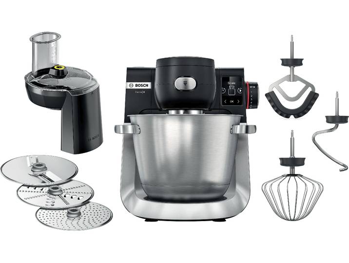 BOSCH Küchenmaschine Serie 6 MUMS6ZS13D, Automatikprogramme, integr.1g Waage, schwarz , schwarz (schwarz, edelstahl), B:32cm H:34cm T:38cm, Küchenmaschinen, Knethaken/Rühr-/Silikonbesen, Küchenmaschine