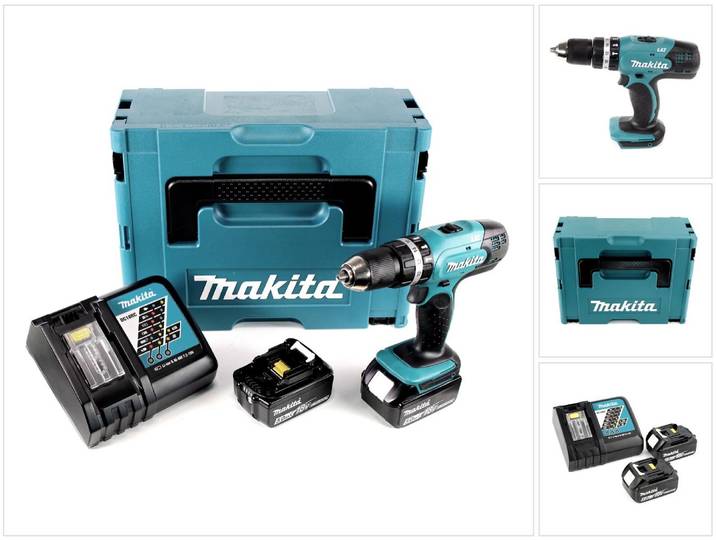 Makita DHP 453 RTJ Perceuse-visseuse à percussion sans fil 18V 42Nm + 2x batteries 5\,0Ah+ chargeur en Makpac 2