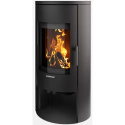 Kaminofen JUSTUS "Kaya 7, Exklusiv, Aufstellort in deinem Zuhause", schwarz, Kaminöfen, externe Verbrennungsluft, Design skandinavisch, große gebogene Scheibe