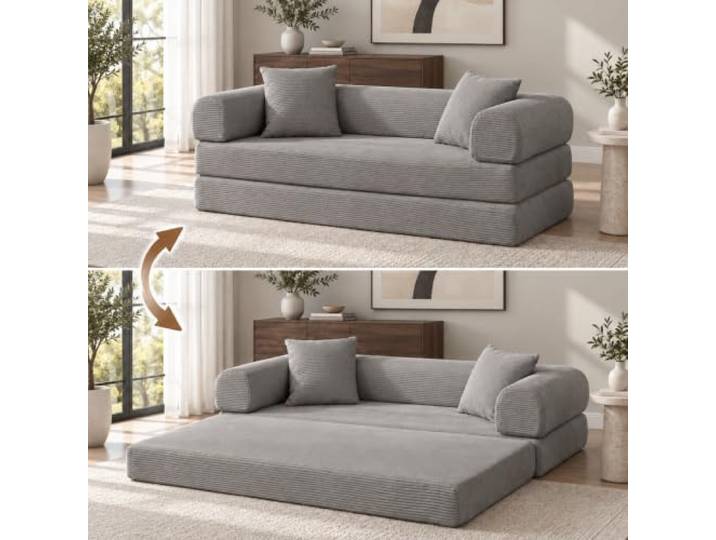 Schlafsofa Cord 195 cm – Boneless Couch ohne Montage Weicher Cordbezug, hochdichter Schaum, Sofa & Gästebett für 2-3 Personen, vakuumverpackt, 48-72 Std. zur Entfaltung