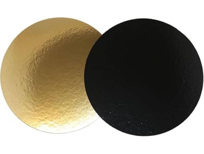LYSCO 60 x 3 Stück Tortenunterlagen, Pappe rund Ø Mix, 26cm, 28cm, 30cm Farbe: schwarz-gold Tortenplatten beidseitig mit Folie beschichtet, verhindert Durchnässen