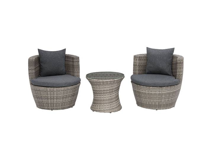 BALKONSET 2-Sitzer Rattan grau Auflagen grau Capri