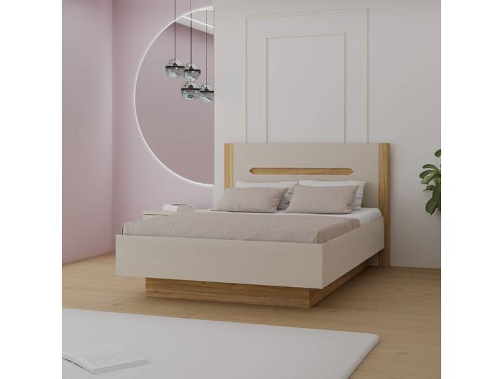 Stauraumbett FORTE, beige (kashmir beige, mauvella eiche, kashmir beige, mauvella eiche, mauvella eiche, kashmir beige), B:156,2cm H:105,7cm L:140cm, Betten, Stauraumbett, aufklappbarer Lattenrost, Stauraum