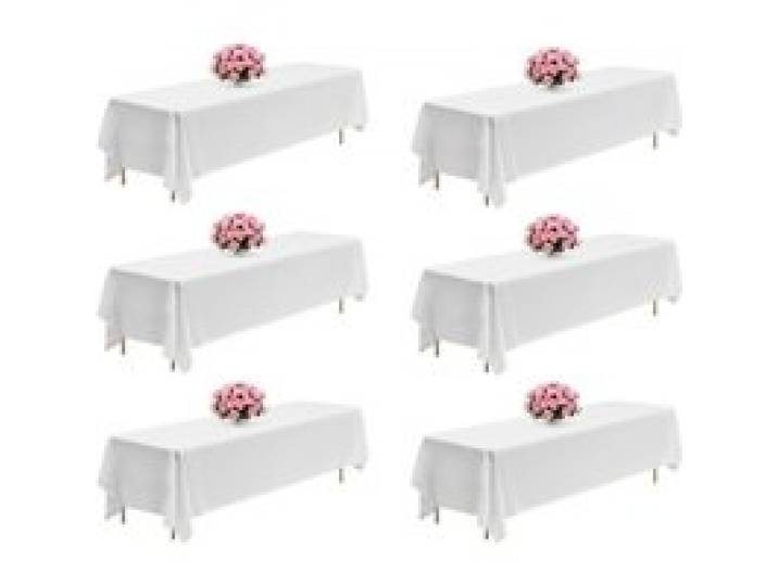 VEVOR 6 x Tischdecke Tischwäsche 2286x3353 mm, wiederverwendbarer Tischdeckenschutz, maschinenwaschbares Tischtuch aus Polyestergewebe für Partys Hochzeiten Bankette formelle Veranstaltungen, Weiß