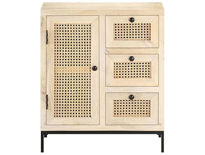 GKMBCVDFR Sideboard 60x35x70 cm Mango Massivholz und Rohrgeflecht Stahlgestell, Robust, Stabil, Rustikaler Charme, Einzigartige Holzmaserung