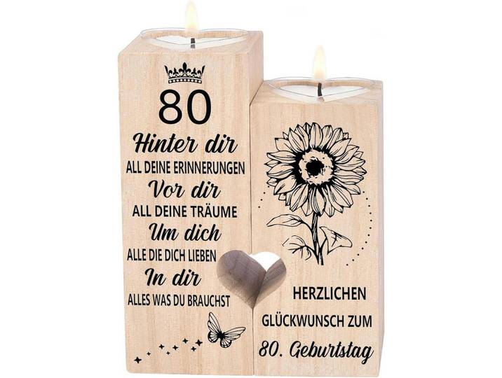 Kerzenständer 80. Geburtstag Holz 10 x 4,5 x 12 cm, Braun, 4.5x12x10 cm, Dekoration, Kerzen & Kerzenhalter, Teelichthalter