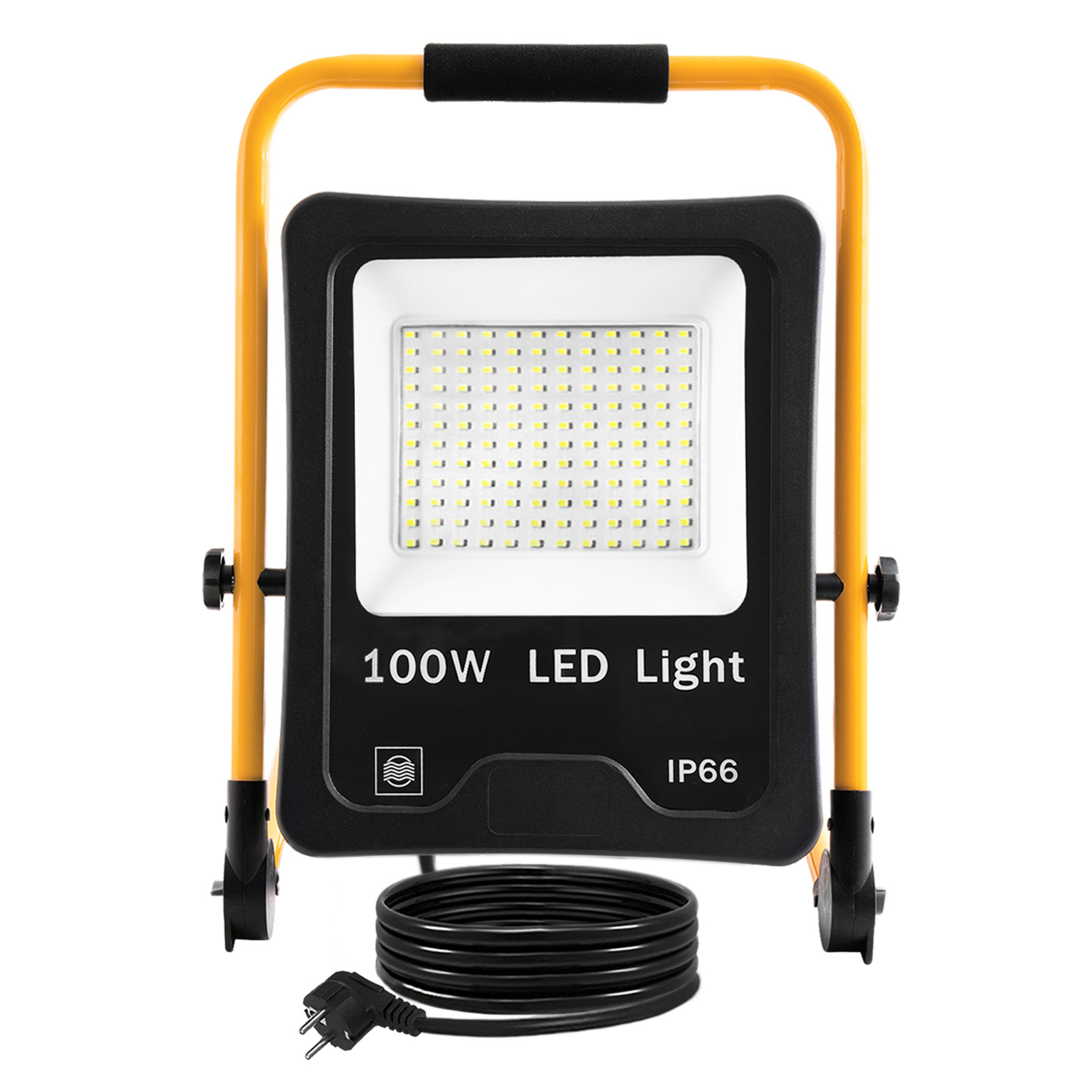 UISEBRT LARS360 LED bouwlamp 100W koelwit met statief en netsnoer, waterdichte LED schijnwerper IP66 voor binnen- en buitengebruik