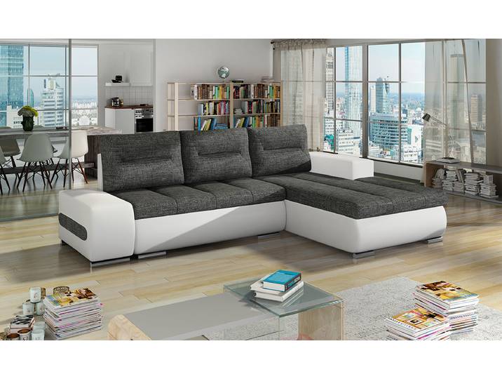 nabbi Ecksofa mit Zersetzung u Lagerraum Otelo P - grau (Sawana 05) / weiß (weich 17)