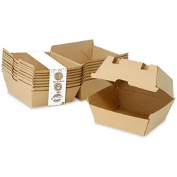 BIOZOYG 250 Stück Burger-Verpackung 13 x 14 x 8 cm Burgerboxen, braune Hamburger-Schachteln aus Kraftkarton, Take-Away-Boxen für Hamburger