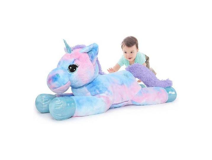 LuxusKollektion Kuscheltier Plüschtier Einhorn Kuscheltier XXL 80cm Lilac Mädchen Bunt-blau 80cm