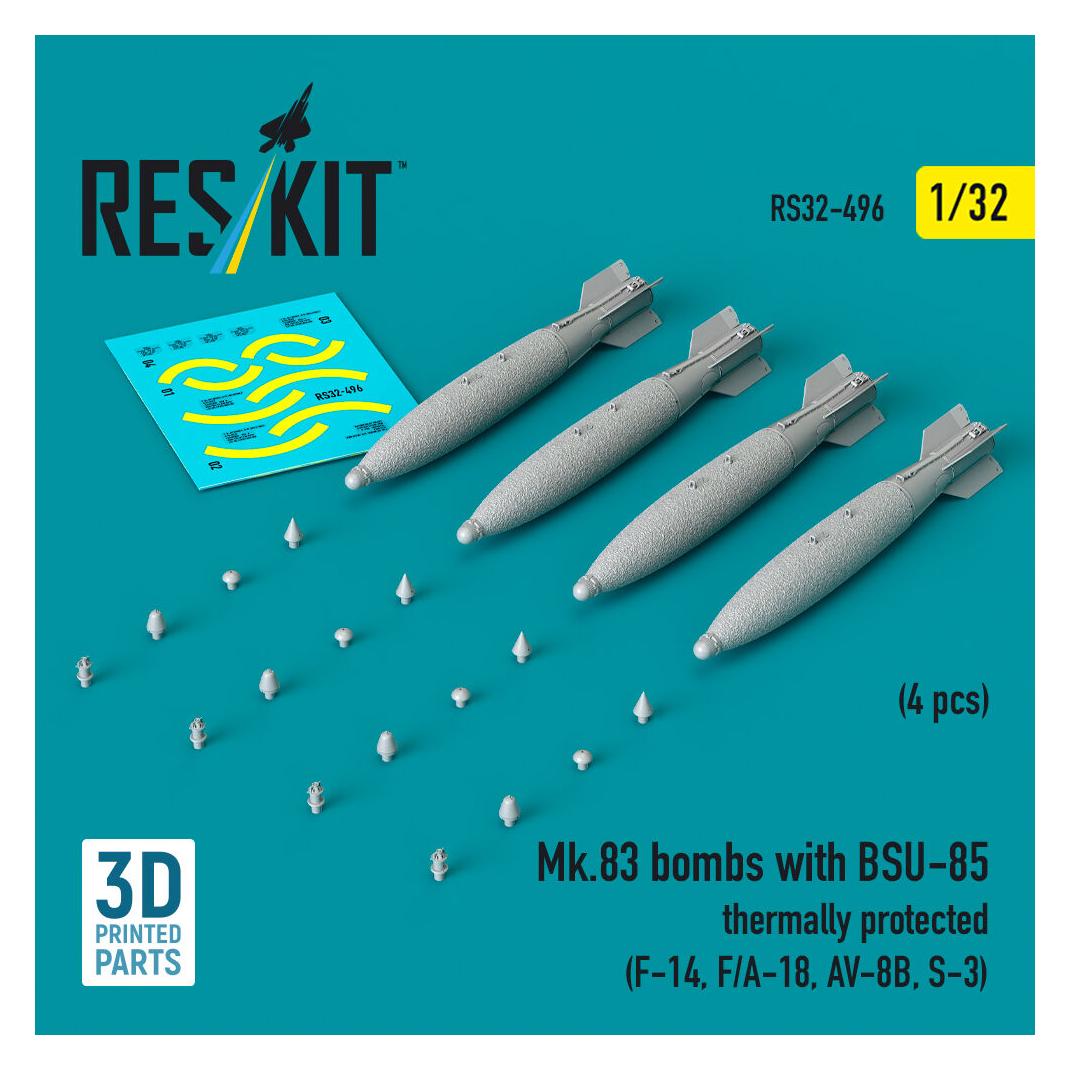 ResKit Mk.83 bombs with BSU-85 thermally protected (4 pcs) (F-14, F/A-18, AV-8B, S-3) (3D printed) (RS32-0496)