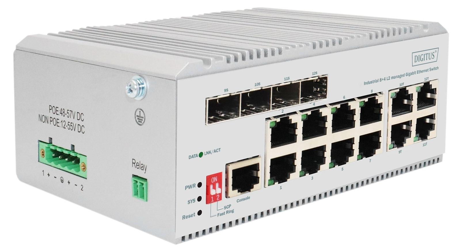 Digitus 8 Port Gigabit Ethernet Netzwerk Switch, Industrial, L2 managed, 4 SFP Uplink, Managed, L2, Gigabit Ethernet (10/100/1000), Vollduplex
