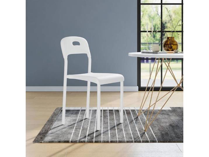 Chaise de salle à manger empilable moderne en plastique avec pieds métal intérieur/extérieur blanche
