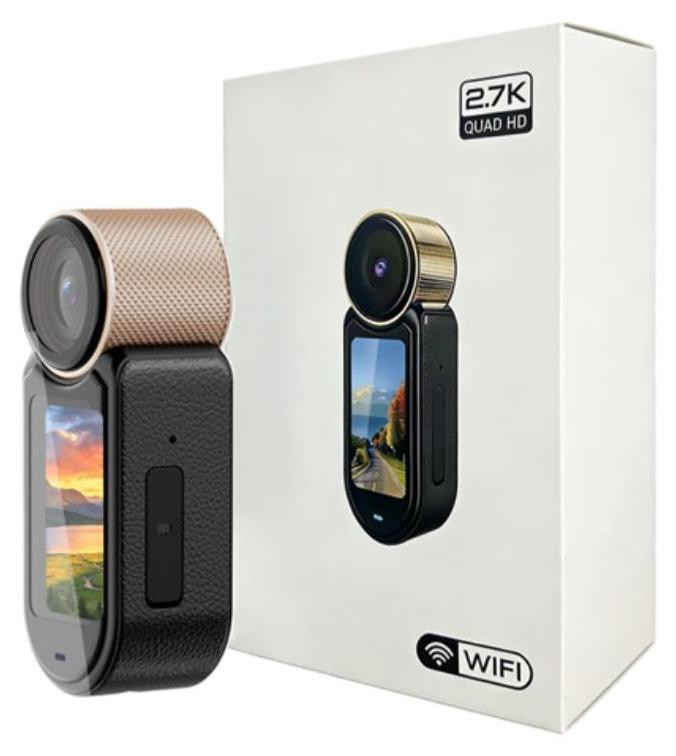 Zelurxx Mini Sportcamera 2.7K 48MP HD, Magnetische Halsbandcamera met WiFi, EIS en Touchscreen, Goud