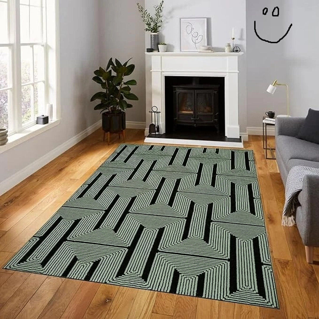 Latitude Run New Stylish Geometric Area Rug Abstract Textured Carpet For Living Room Bedroom Special Size Long Hallway Floor Mats Small Door Mats Green Rectangle 160 x 230 cm