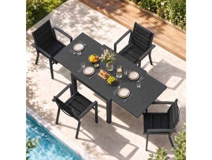 JUMMICO Gartenmöbel Set mit 4 Stühlen, Ausziehbarer Tisch 80–160 x 80 cm, Aluminium Balkonmöbel, Schnelltrocknende Sitzpolster, Bis 150 kg Belastbar, für Garten Balkon Terrasse