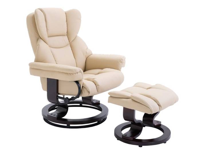 Fauteuil relax pivotant - Cuir synthétique crème - Inclinaison jusqu'à 145° - Pivotant à 360° - Repose-pieds inclus