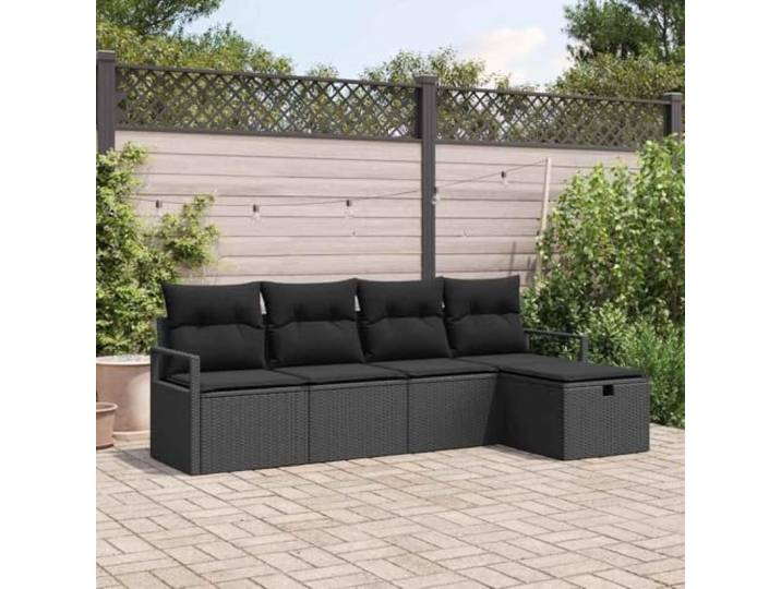 HEFZGDB 5-teiliges Sofa Set mit Kissen und Stauraum in Schwarz Polyrattanmöbel Sitzgruppe