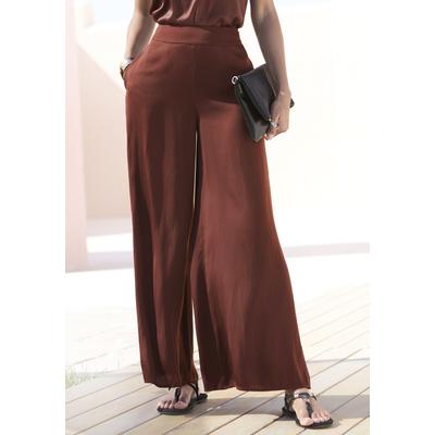Webhose LASCANA "mit extra weitem Bein aus softer Satinqualität", Damen, Gr. 38, N-Gr, braun, Satin, Obermaterial: 100% Polyester, unifarben, figurumspielend lang, Hosen, luftige Sommerhose mit Taschen, elegant