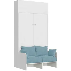 Itamoby Kentaro 140 cm französisches Klappbett für Doppelbett mit Sofa und Schrankwand aus weißer Esche, hellblau