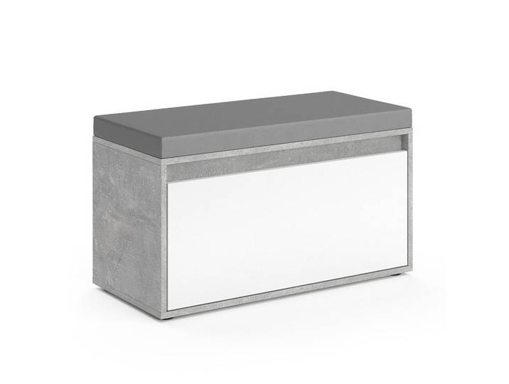 Vicco Schuhbank Iker Beton 80 x 45 cm, Grau, Holzwerkstoff, Rechteckig, 80x45x39 cm, Garderobe, Schuhaufbewahrung, Schuhregale