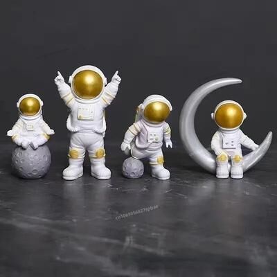 Inspired Finds 4 Piece Astronaut Figurine Set Space Themed Desk Decor & Educational Toy yellow 4pcs