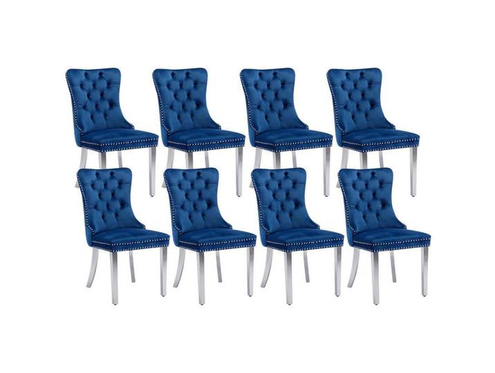 Esszimmerstuhl 8er Set Samt Blau mit Edelstahlbeinen, 50x95.2x62 cm, Esszimmer, Stühle