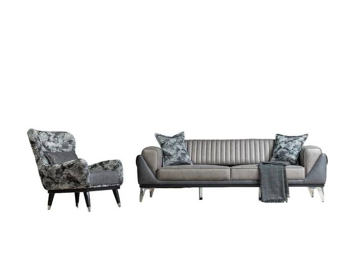 Xlmoebel Polstergarnitur Sofa mit Sessel in Grau, klassisches Design, hochwertige Verarbeitung, (Sofa mit Sessel, 2-tlg., Sofa / Sessel), Hergestellt in Europa