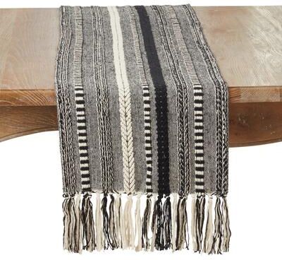 Saro Lifestyle "Fringe Detail Braided Stripe Table Runner - 14""x72"""