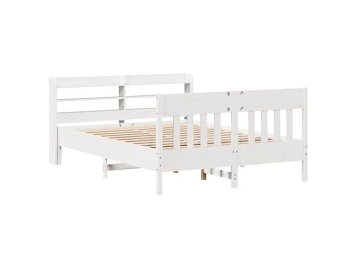 KTHLBRH Doppelbett weiß 160 x 200 cm Massivholz Kiefer Mit Kopfteil und 3 Regalböden, Lattenrost inklusive, stabile Struktur, Montage erforderlich