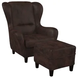 Supellex Sofia Ohrensessel mit Hocker   Design Kunstleder Braun