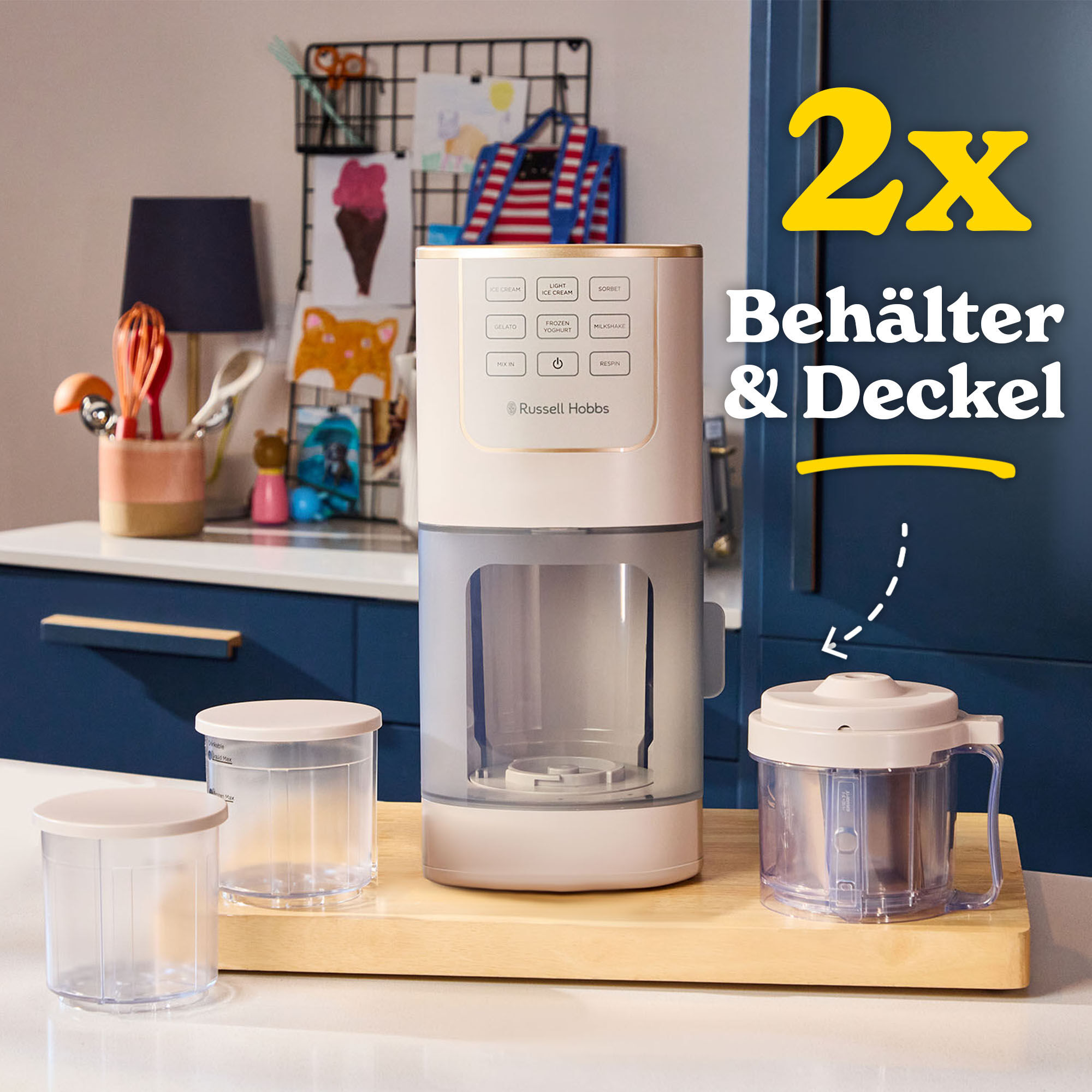 RUSSELL HOBBS Eismaschine "Chilluxe 28750-56", beige (stone), B:17,3cm H:38,5cm T:30,7cm, Eismaschinen, für Eiscreme, Sorbet, FrozenYoghurt & Milkshake, Eismaschine