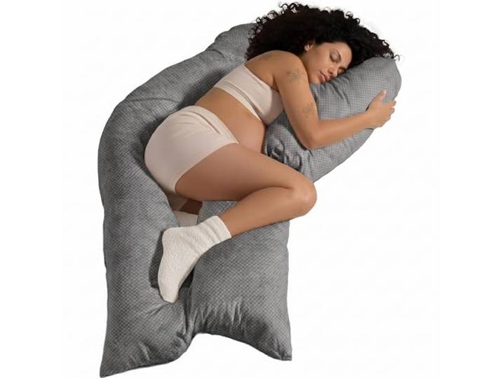 Traumreiter Schwangerschaftskissen Visco L langes Wendekissen Memory Foam [orthopädisch] + Watte Seite Schwanger Kissen Schwangerschaft, XXL Stillkissen zum Schlafen mit Bezug Grau Deluxe