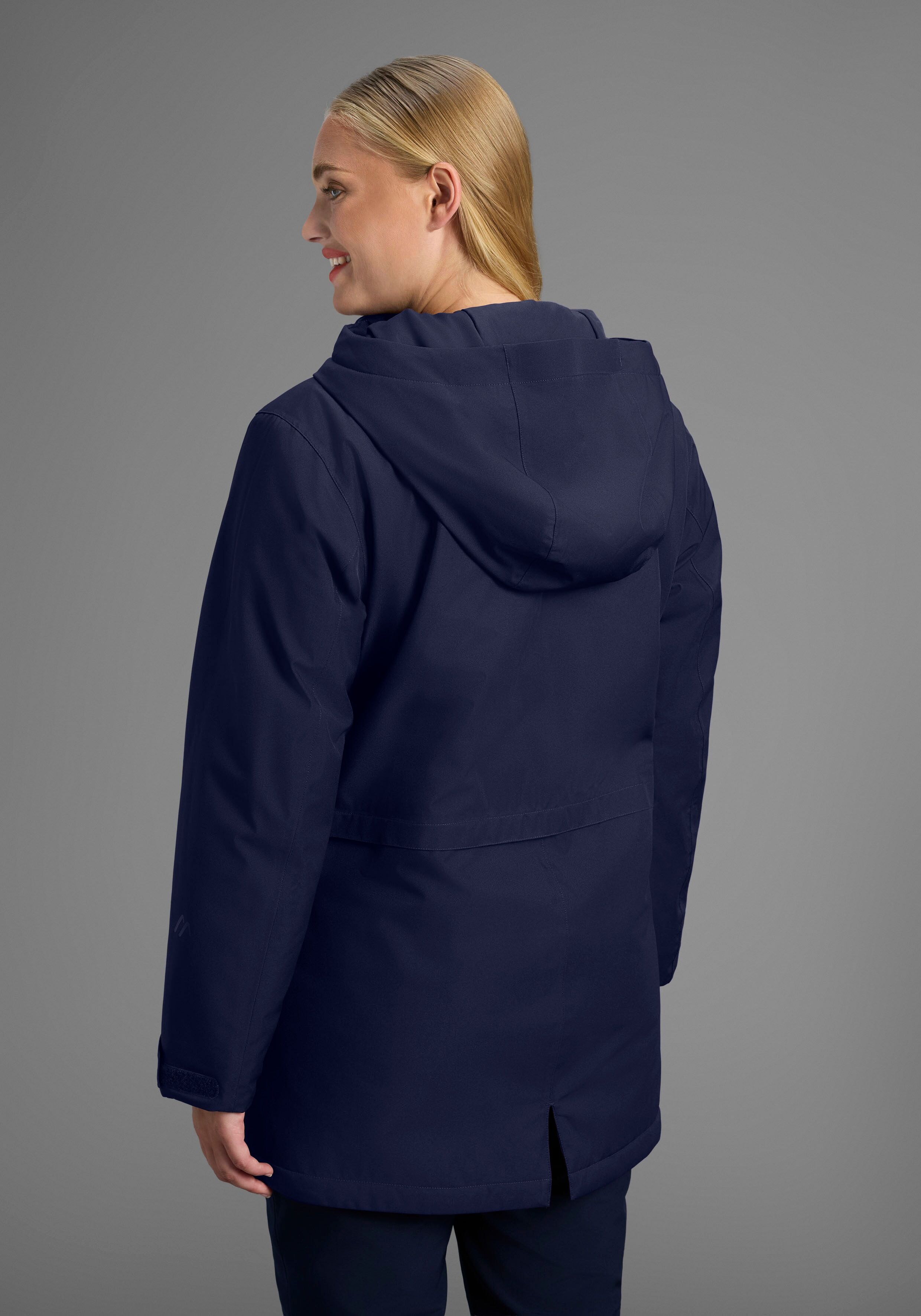 Winterjacke MAIER SPORTS "DA-MANTEL MTEX EL. LISBON COAT", Damen, Gr. 38, blau (night sky), Obermaterial: 100% Polyester, Jacken Winterjacke, wasser- und winddicht, atmungsaktives Material, aus Polyester night sky 38
