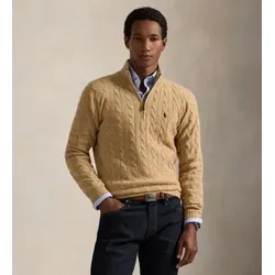 Polo Ralph Lauren für Herren. 710876766006 Beigefarbener Strickpullover mit Reißverschluss (L), Lässig, Wolle, Klassisch