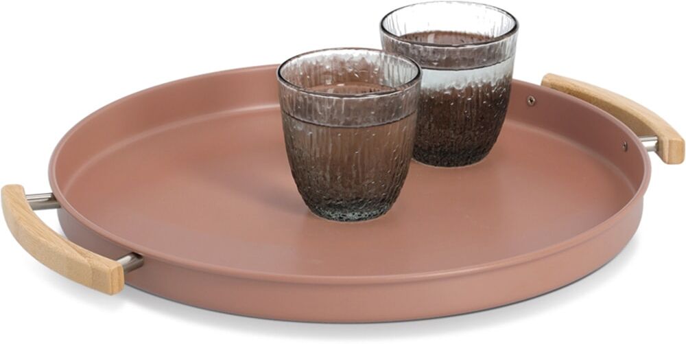 Tablett ZELLER PRESENT "Serviertablett, Metall/Gummibaum, mocca", braun (mocca), B:37cm H:3cm L:43,5cm Ø:43,5cm, Holz, Metall, Tabletts, Tablett, Trendfarbe, perfekt zum Dekorieren mocca Ø 43,5cm