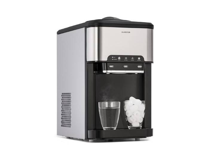 Klarstein Eiswürfelmaschine Aqueous Eiswürfelmaschine 3-in-1 20 kg/24h Eis+Eiswasser+Heißwasser 3L, Eiswürfelbereiter Ice Cube Maker mit Wasserspender & Eisschaufel