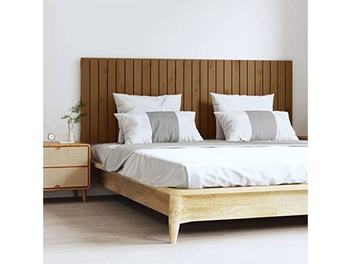 Holzbett Kopfteil aus massivem Kiefernholz in Honig braun, 166x3x60cm, Wandmontage für perfekte Rückenstütze beim Lesen oder Betrachten