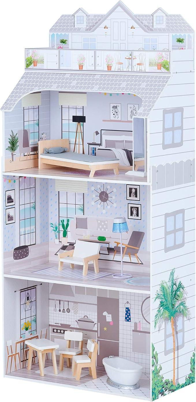 Olivias Kleine Wereld Houten Poppenhuis met Meubels en Accessoires voor Poppen van 30 cm