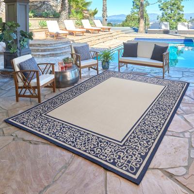 Gertmenian Paseo Tedo Navy Transitional Scroll Boarder Indoor/ Outdoor Area Rug