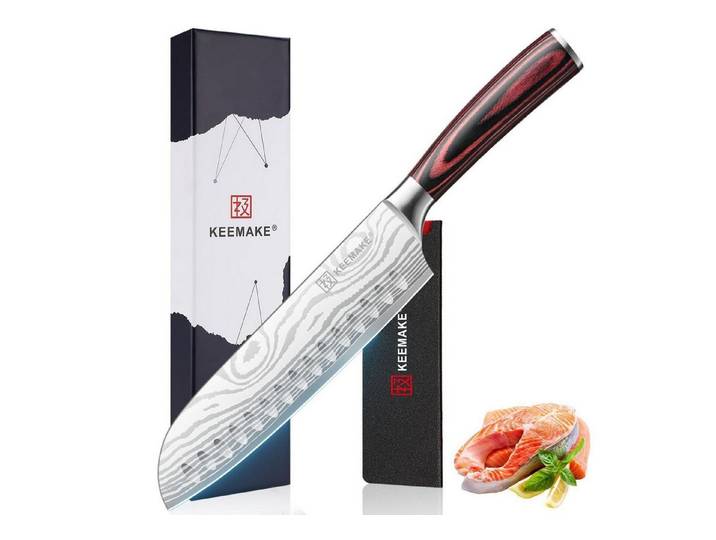 LuxusKollektion Santokumesser Santoku Messer 18cm Pakka-Holz Griff Laser-Muster