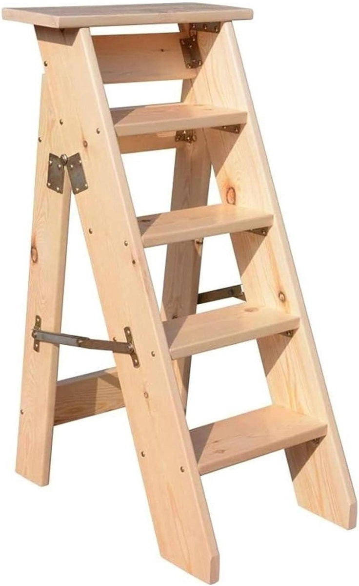 Houten Opvouwbare Ladder Natuurhout Hoogte: 100 cm