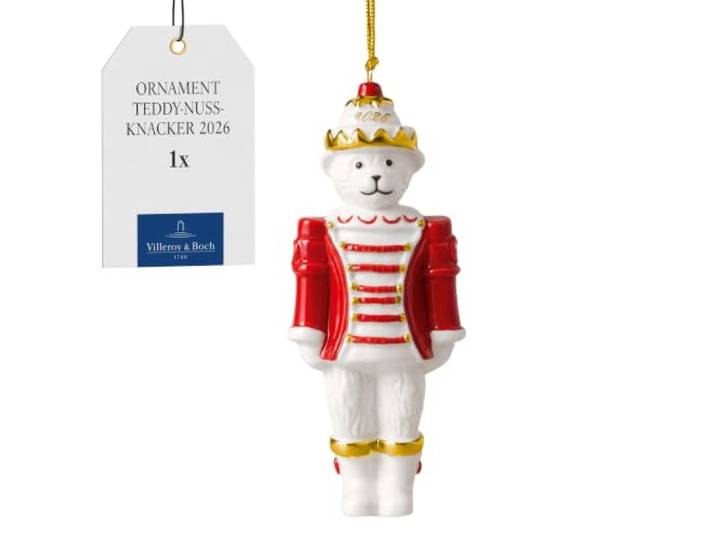 Villeroy & Boch - Christmas Classics Ornament Teddy-Nussknacker 2026 Gold, Limitiert, Weihnachtsdeko, Handbemalt, Echtgold, Sammlerstück, Weihnachtsdekoration, Deko Weihnachten, Premium Porzellan