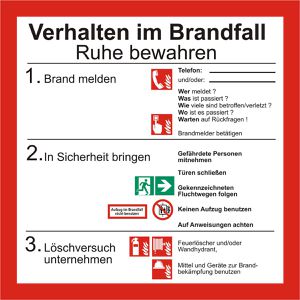 Abtec Hinweisschild ISO 7010, Folie, 20 x 20 cm, Verhalten im Brandfall