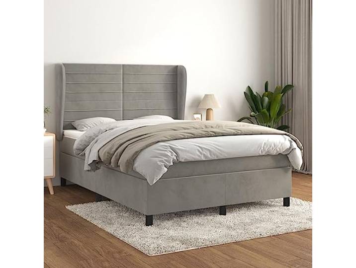 RJPLMFV Komplettes Bett, Velours, Hellgrau, 140 x 200 cm, mit Lattenrost und Matratze