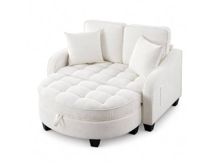 Jastoery Multifunktionales Sofa 2-in-1 Schlafsofa ,Beige Eukalyptusholz, Bettkasten, atmungsaktiver Chenille-Stoff, für kleine Wohnungen